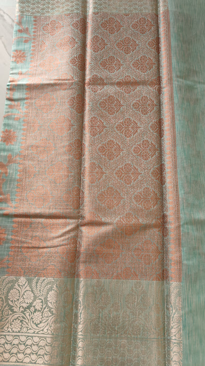 LIGHT GREEN LINEN TISSUE SAREE