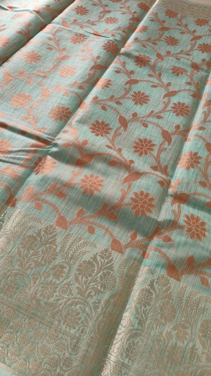 LIGHT GREEN LINEN TISSUE SAREE
