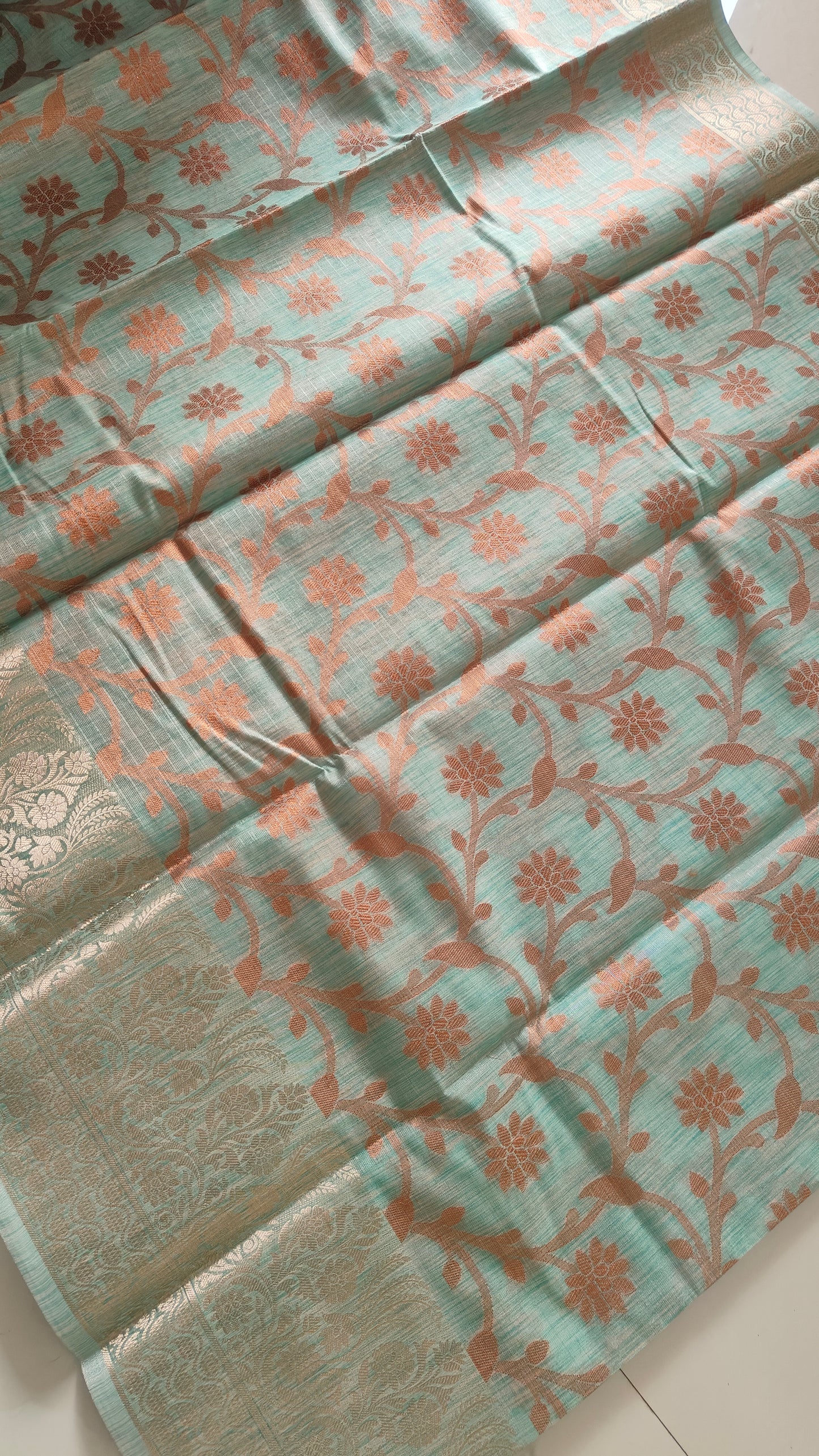 LIGHT GREEN LINEN TISSUE SAREE