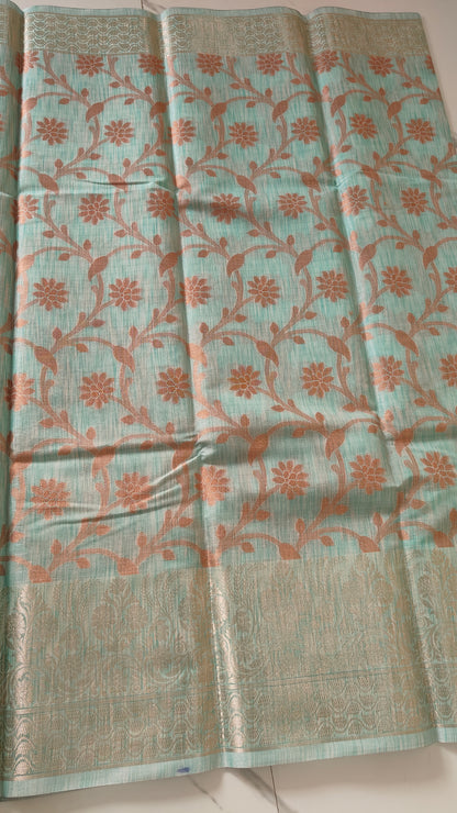 LIGHT GREEN LINEN TISSUE SAREE