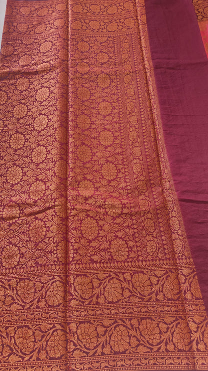 PEACH PINK SEMI GEORGEETE COPPER ZARI SAREE