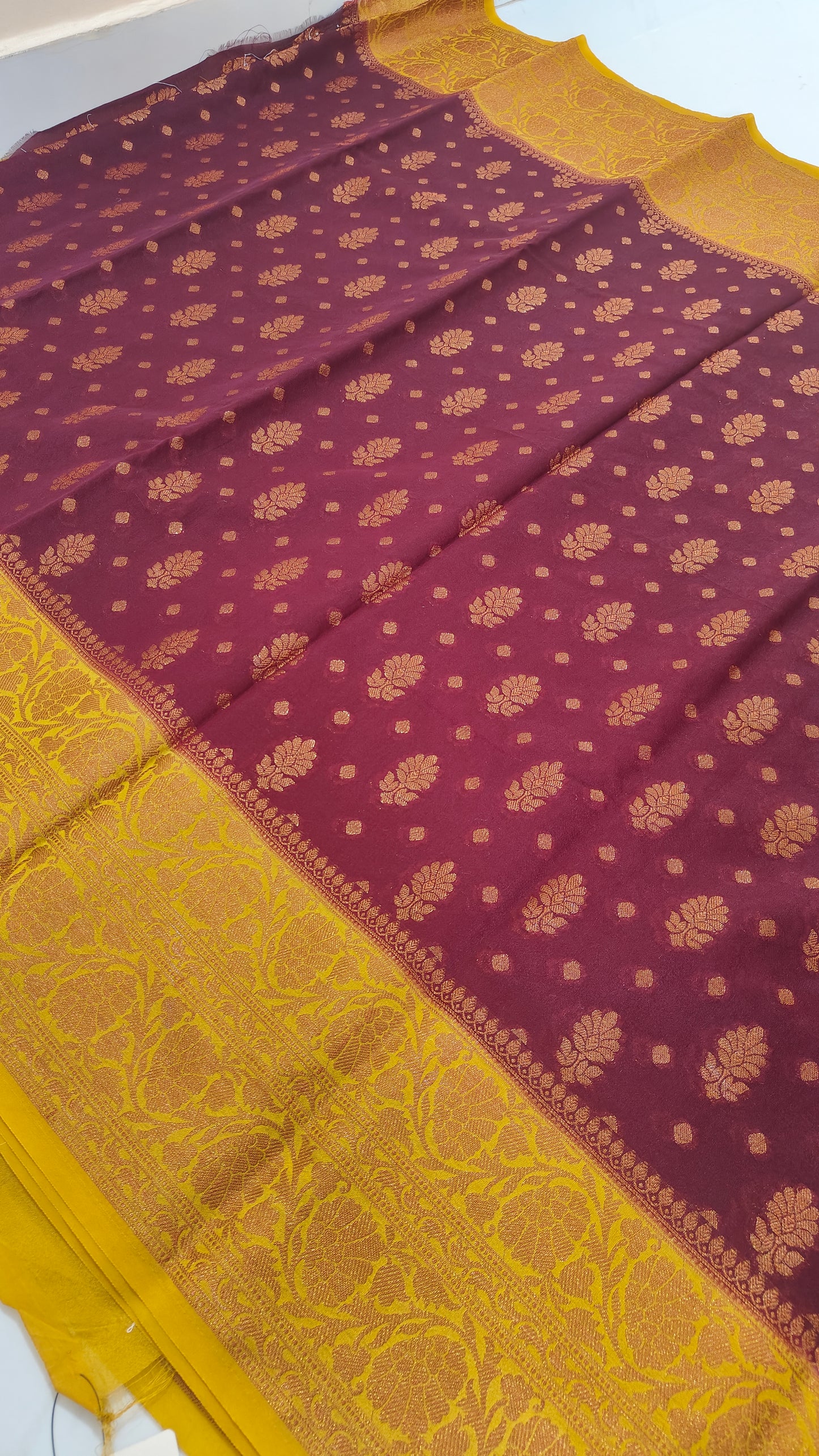BURGANDY SEMI GEORGETTE COPPER ZARI SAREE