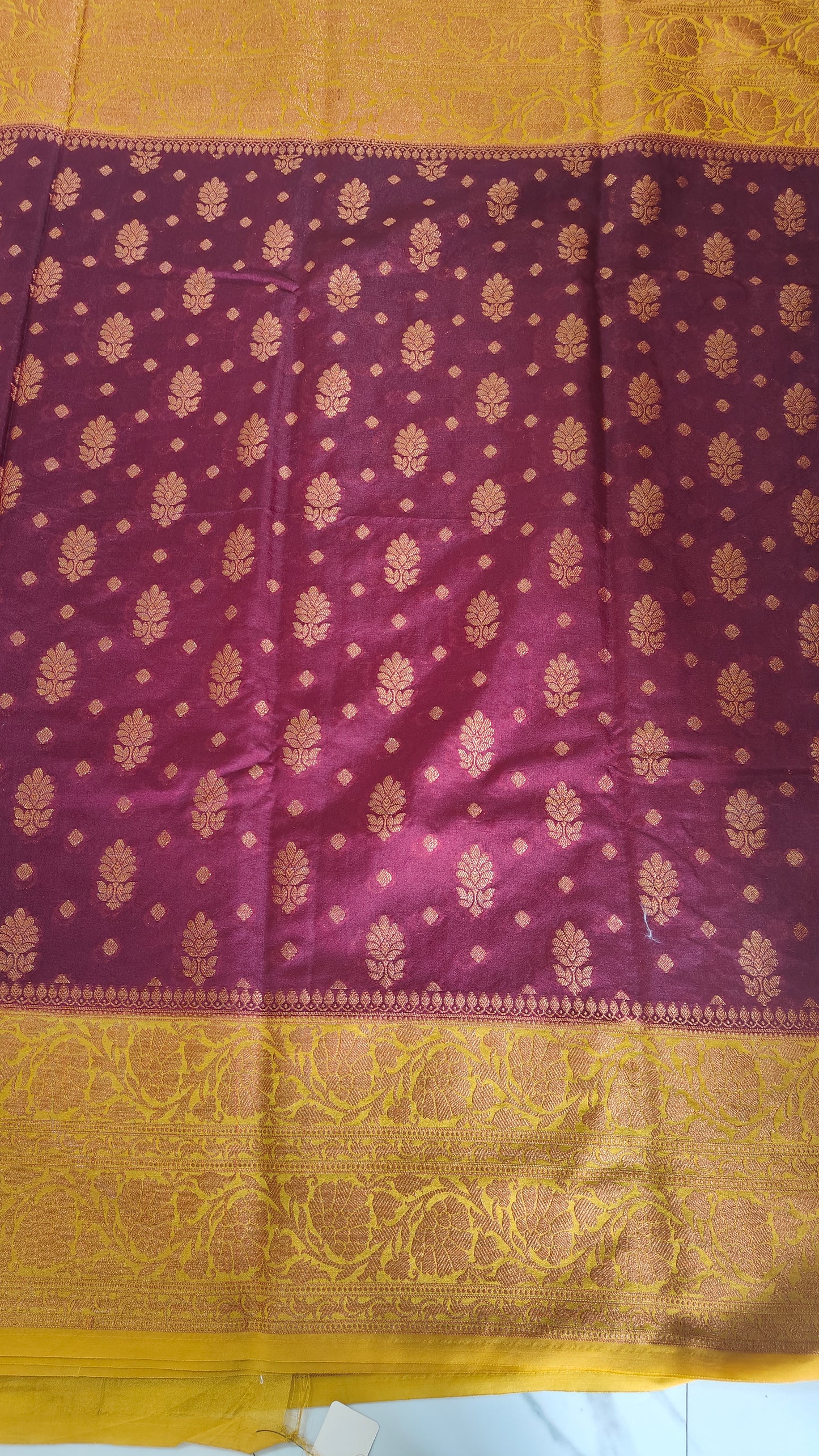 BURGANDY SEMI GEORGETTE COPPER ZARI SAREE
