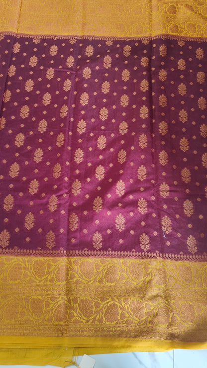BURGANDY SEMI GEORGETTE COPPER ZARI SAREE