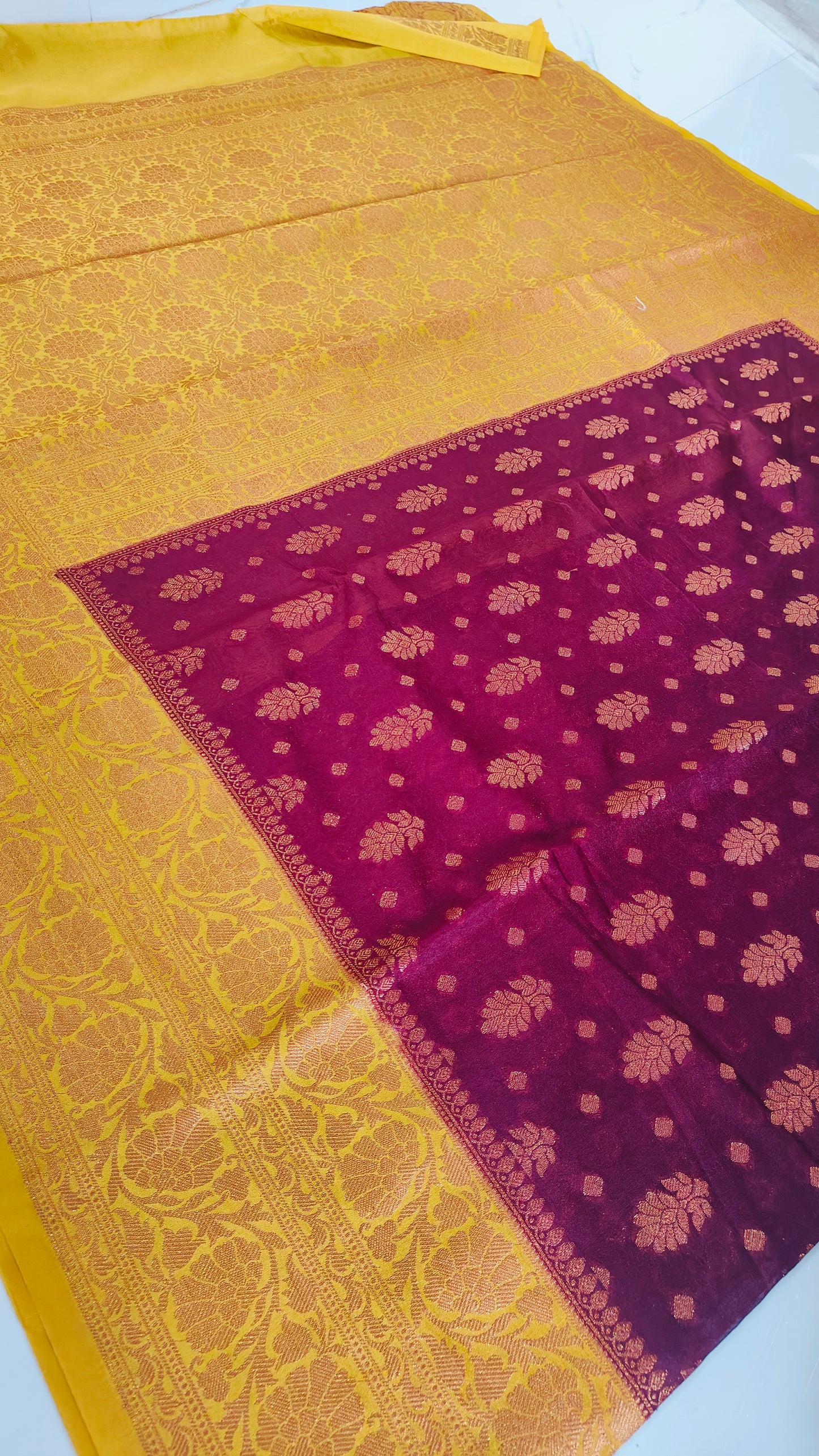 BURGANDY SEMI GEORGETTE COPPER ZARI SAREE