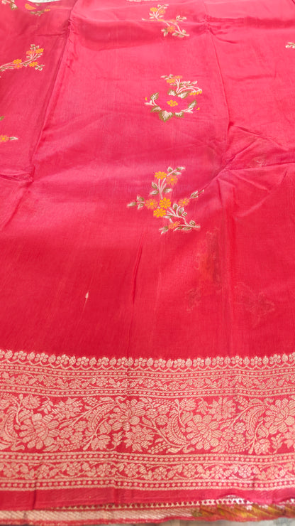 RED SEMI TASAR RESHAM WEAVED SAREE