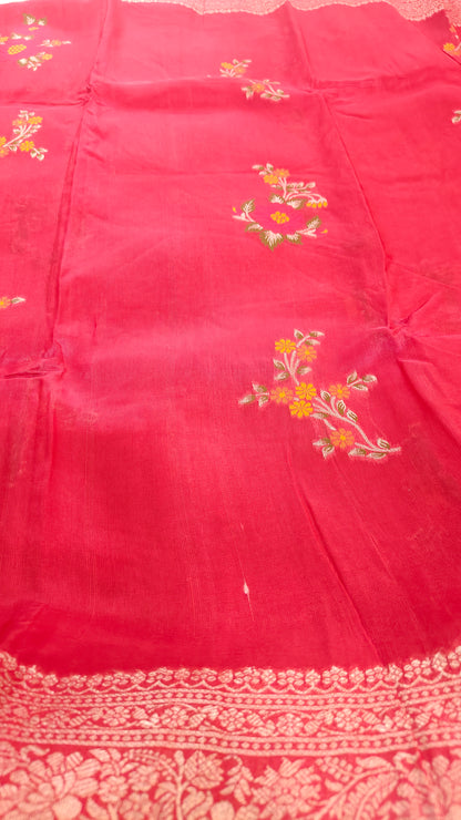 RED SEMI TASAR RESHAM WEAVED SAREE