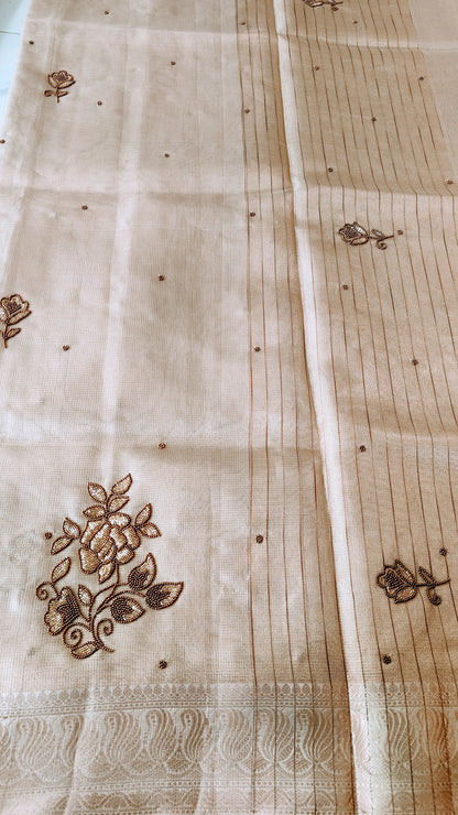 SUNEHRI CHEQUE KOTA TISSUE SAREES WITH ROSE ZARI