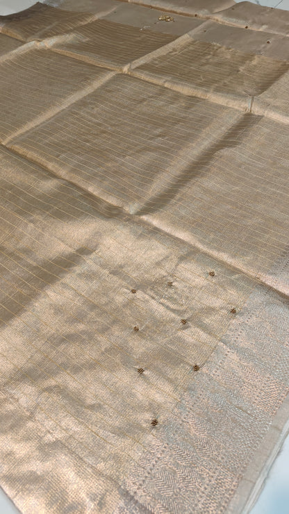 SUNEHRI CHEQUE KOTA TISSUE SAREES WITH FLOWER ZARI
