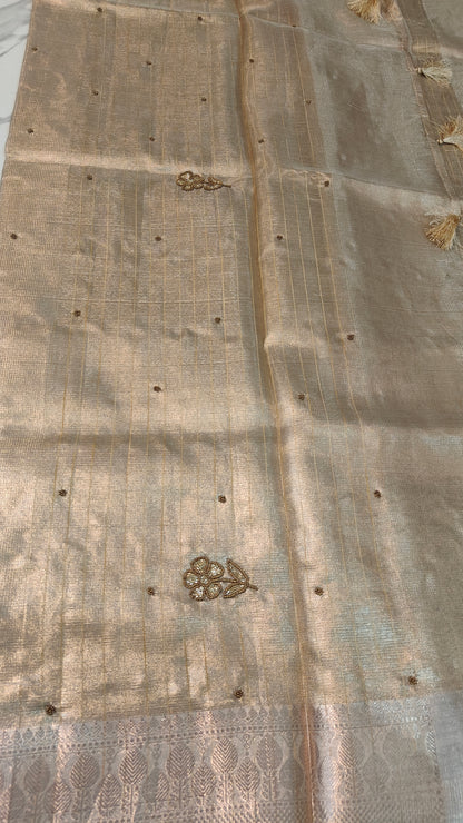 SUNEHRI CHEQUE KOTA TISSUE SAREES WITH FLOWER ZARI