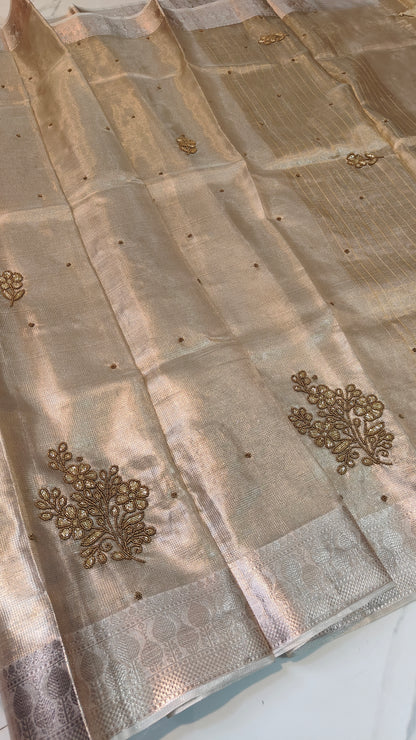 SUNEHRI CHEQUE KOTA TISSUE SAREES WITH FLOWER ZARI