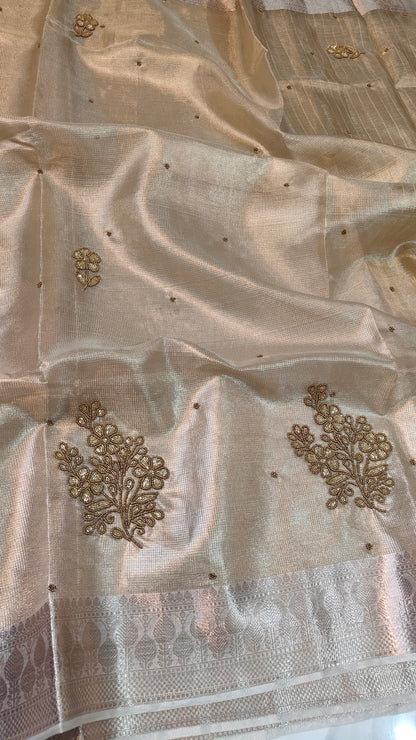 SUNEHRI CHEQUE KOTA TISSUE SAREES WITH FLOWER ZARI