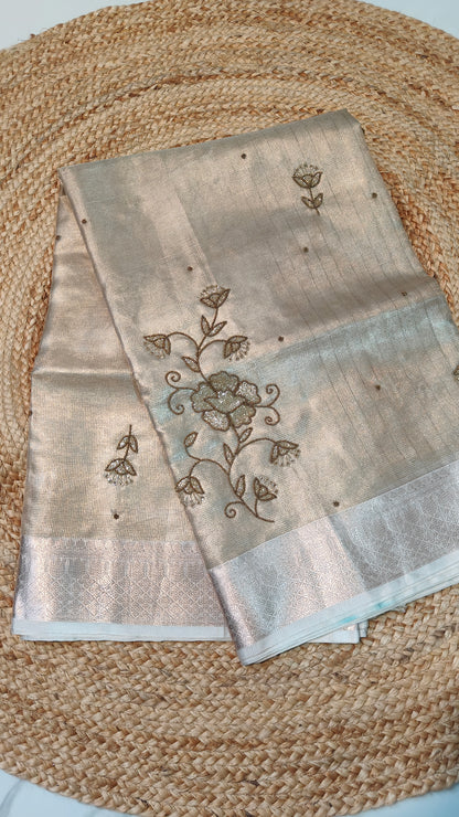SUNEHRI CHEQUE KOTA TISSUE SAREE WITH ZARI