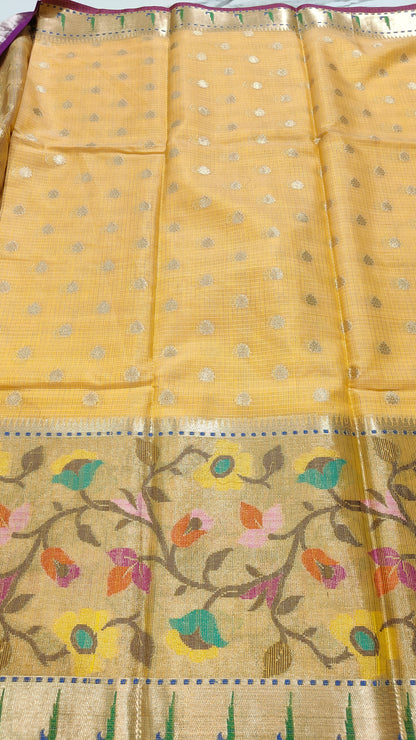 YELLOW PAITHANI KOTA CHEQUE SAREE