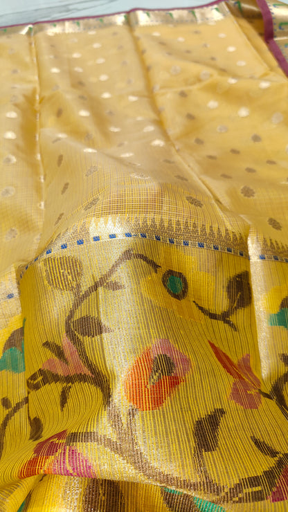 YELLOW PAITHANI KOTA CHEQUE SAREE