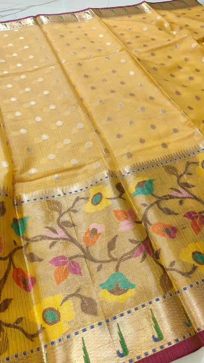 YELLOW PAITHANI KOTA CHEQUE SAREE