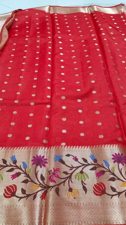 PEACH PAITHANI BORDER KOTA CHEQUE SAREE