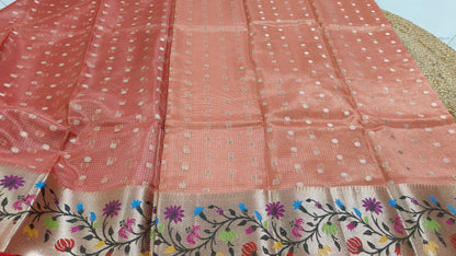 PEACH PAITHANI BORDER KOTA CHEQUE SAREE