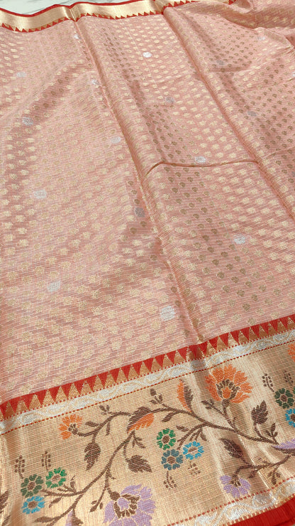 RED PAITHANI KOTA CHEQUE SAREES