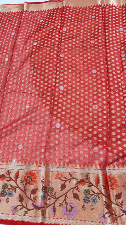 RED PAITHANI KOTA CHEQUE SAREES