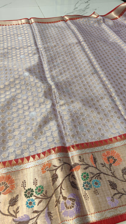 LIGHT BLUE PAITHANI KOTA CHEQUE SAREES