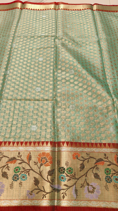 SEA GREEN PAITHANI KOTA CHEQUE SAREES