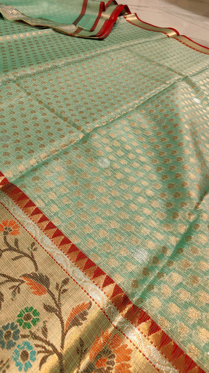 SEA GREEN PAITHANI KOTA CHEQUE SAREES