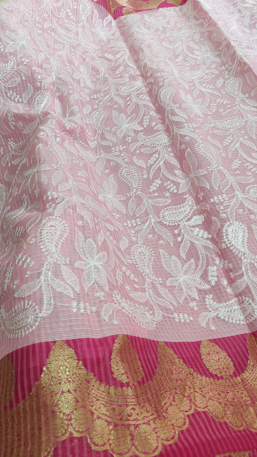 PINK CHEQUE KOTA CHIKANKARI SAREE
