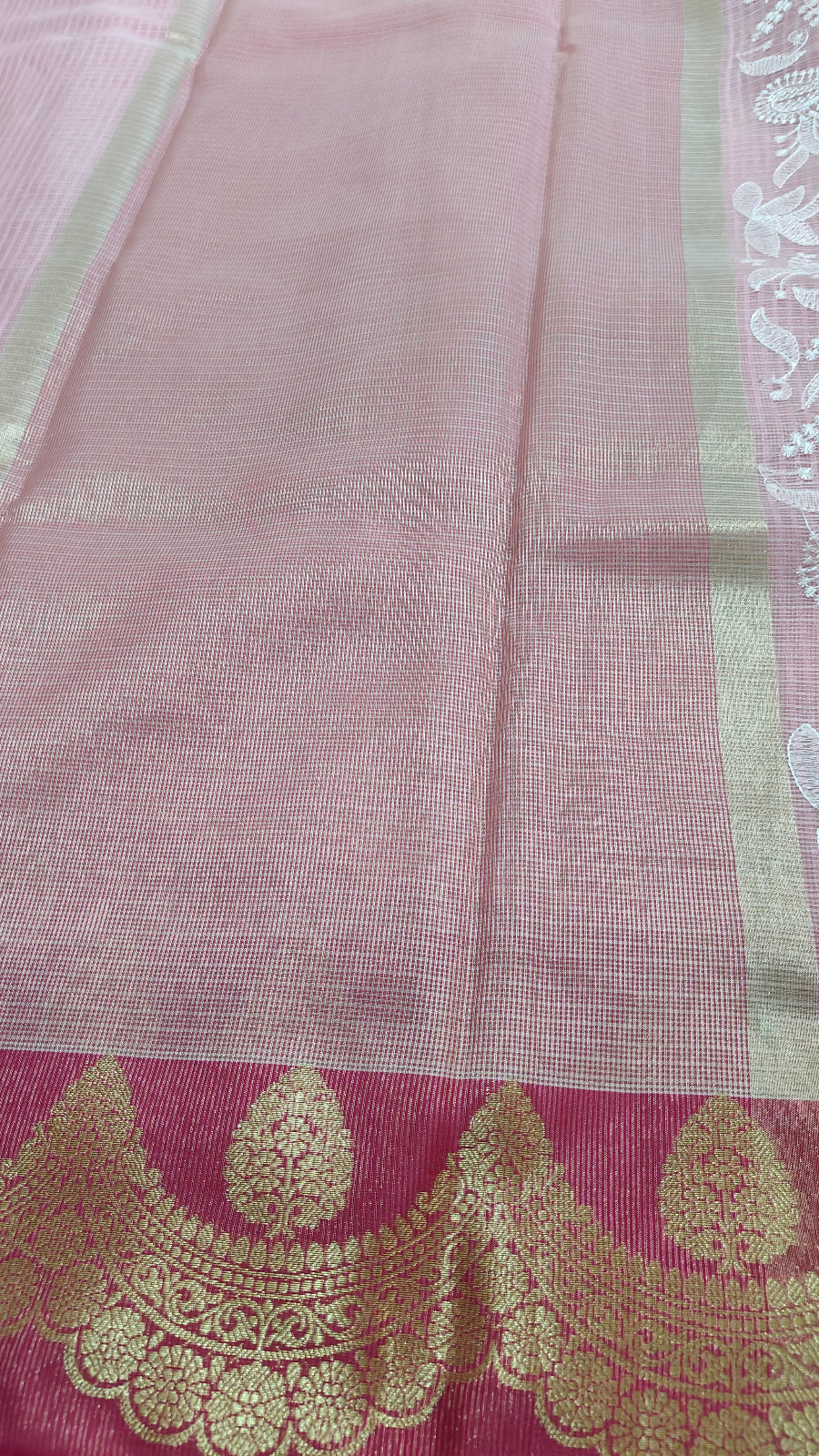 PINK CHEQUE KOTA CHIKANKARI SAREE