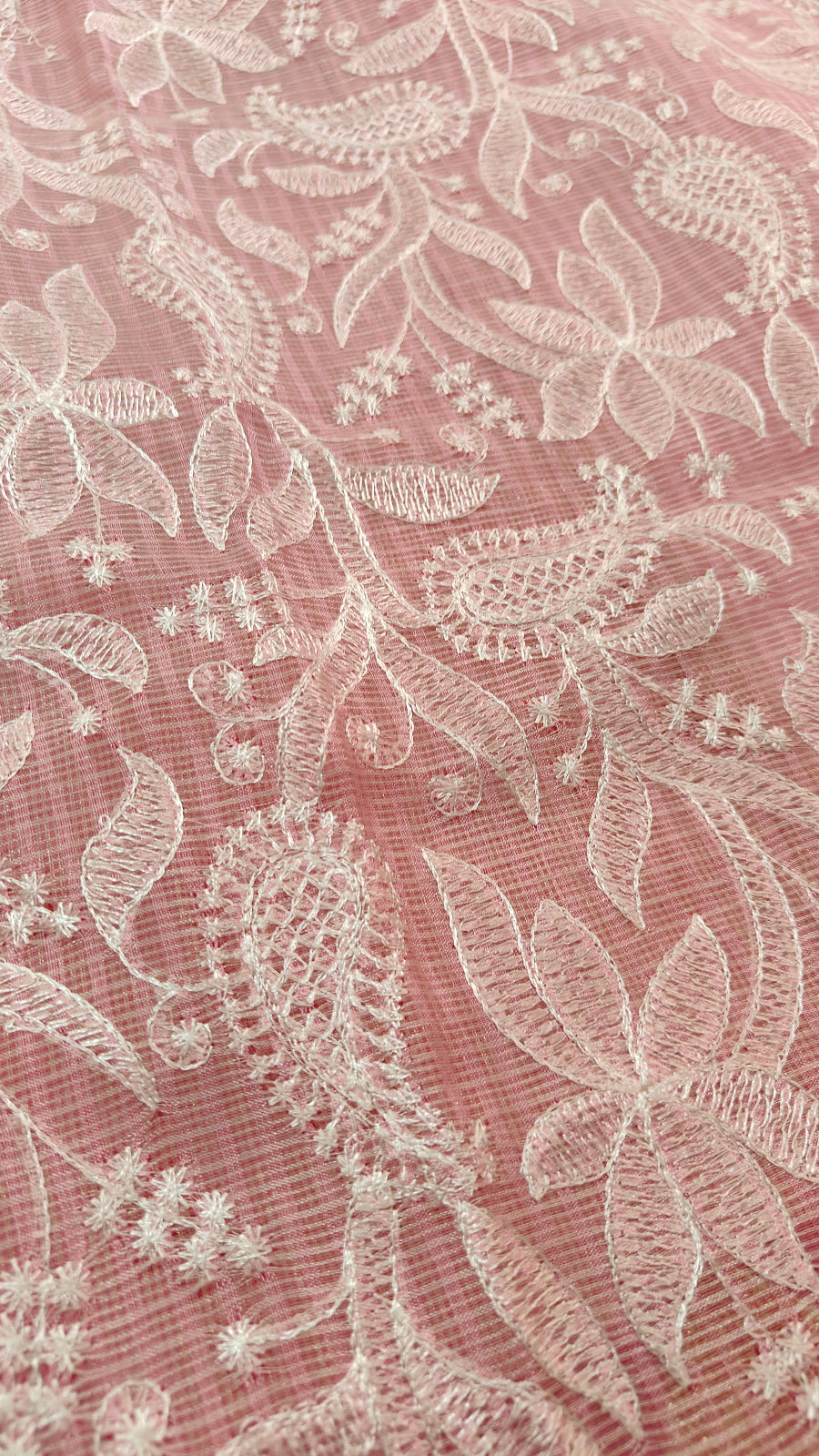 PINK CHEQUE KOTA CHIKANKARI SAREE