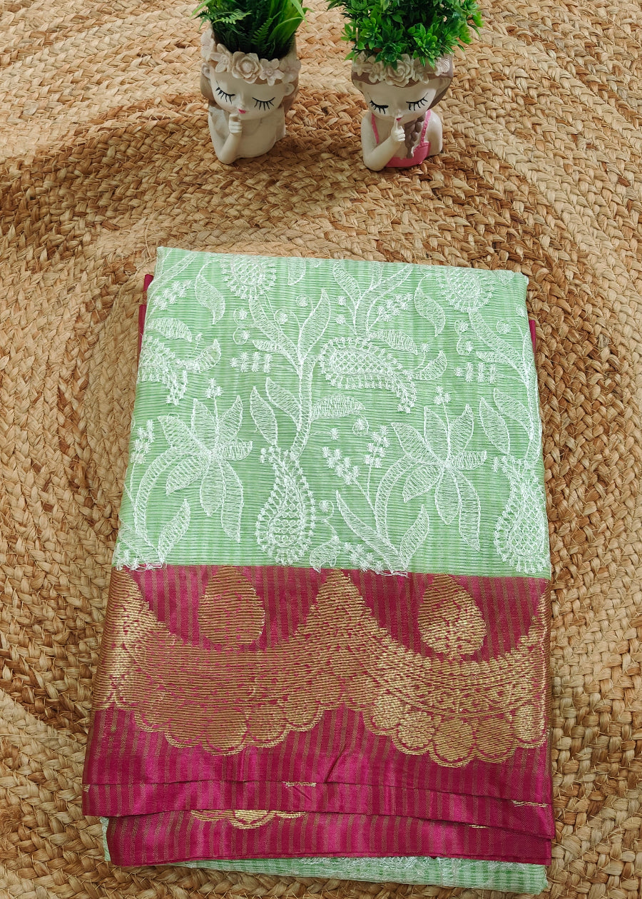 GREEN CHEQUE KOTA CHIKANKARI SAREE