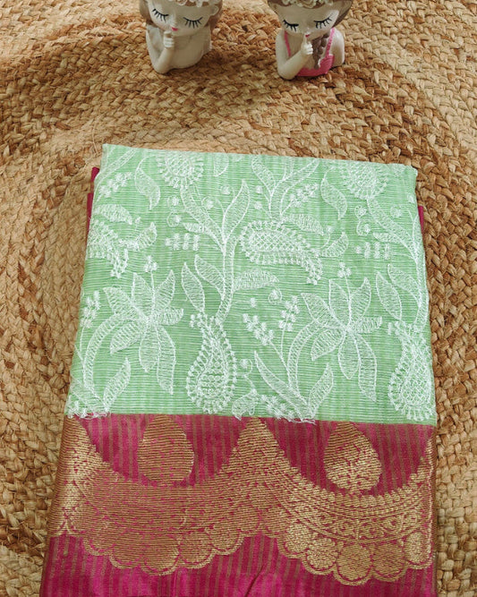 GREEN CHEQUE KOTA CHIKANKARI SAREE