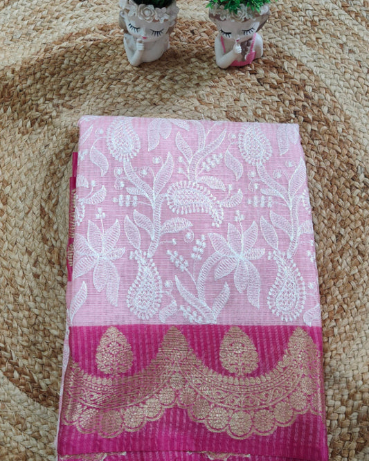 PINK CHEQUE KOTA CHIKANKARI SAREE