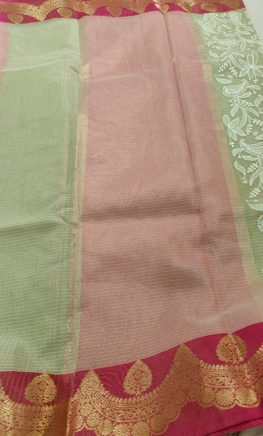 GREEN CHEQUE KOTA CHIKANKARI SAREE