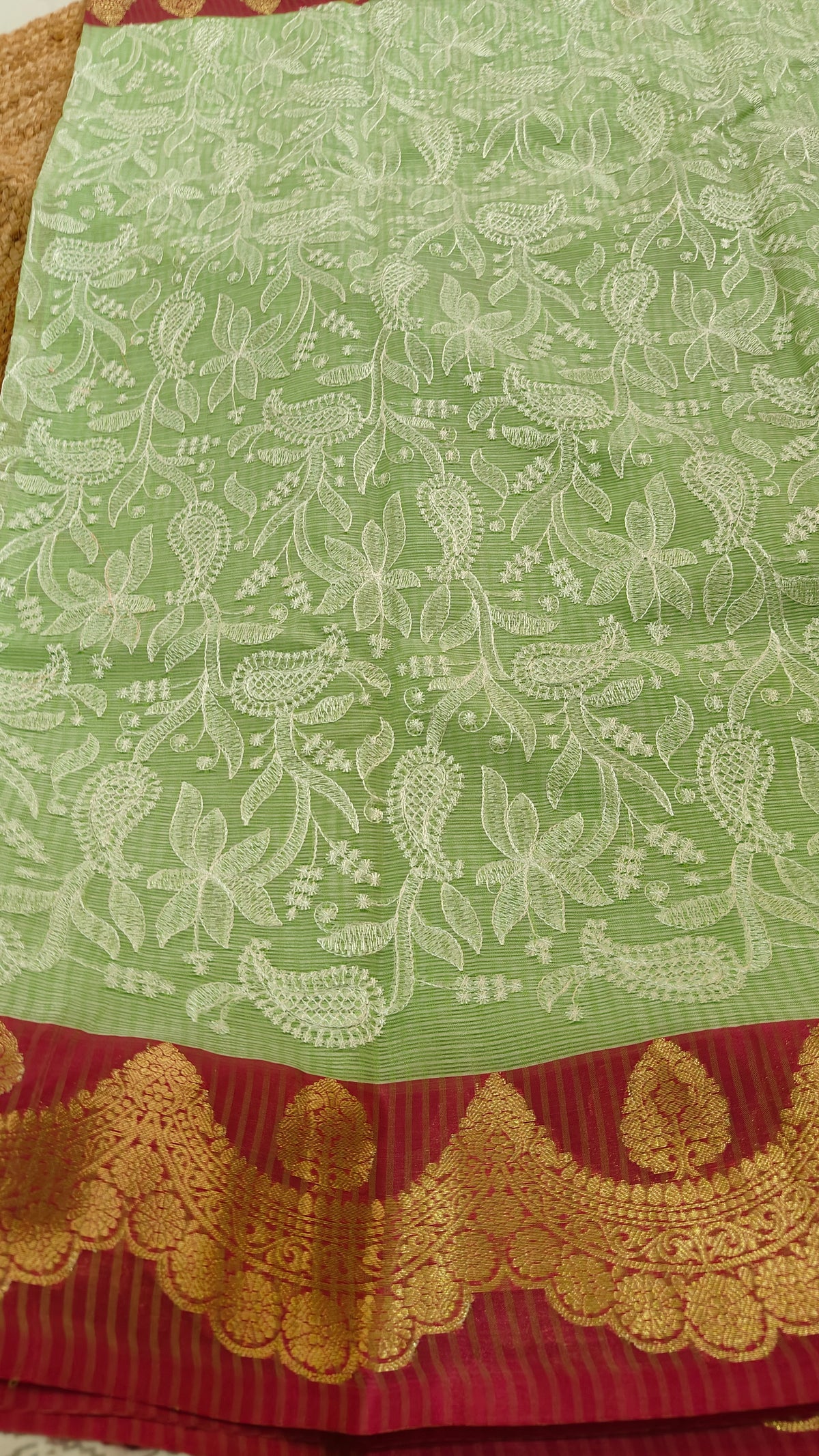 GREEN CHEQUE KOTA CHIKANKARI SAREE