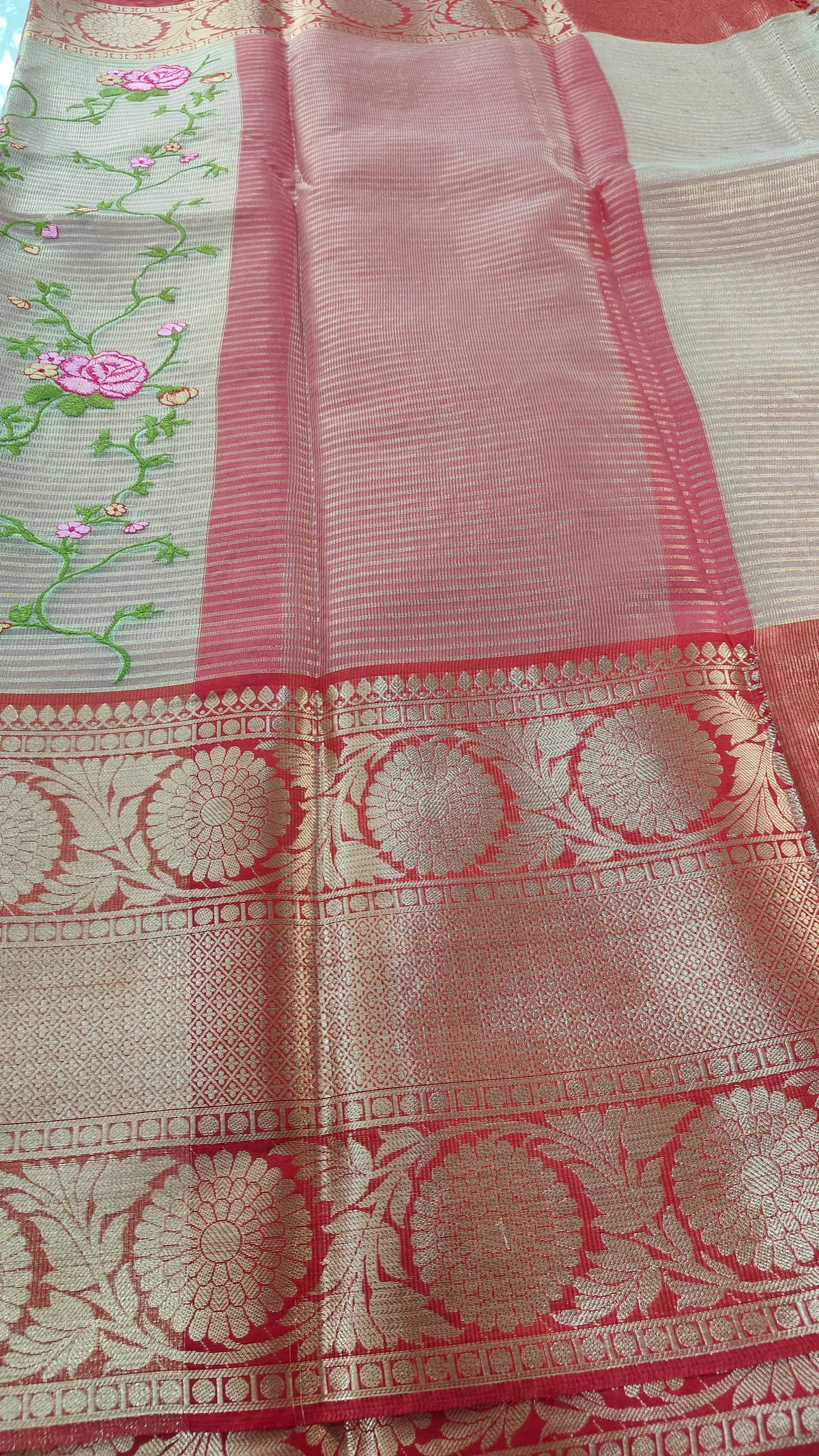 BEIGE KOTA SAREE WITH RED BORDER
