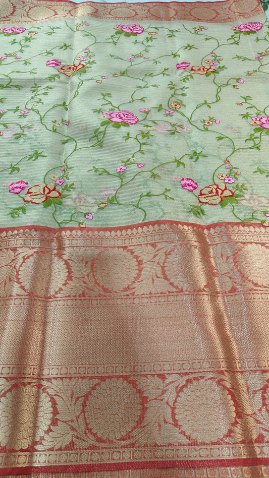BEIGE KOTA SAREE WITH RED BORDER