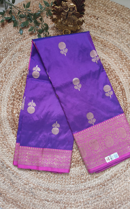 PURPLE PURE KATAN SILK SAREE WITH ANTIQUE ZARI