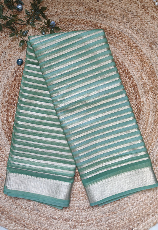 TISSUE SILK SAREE WITH  GOLDEN ZARI STRIPS