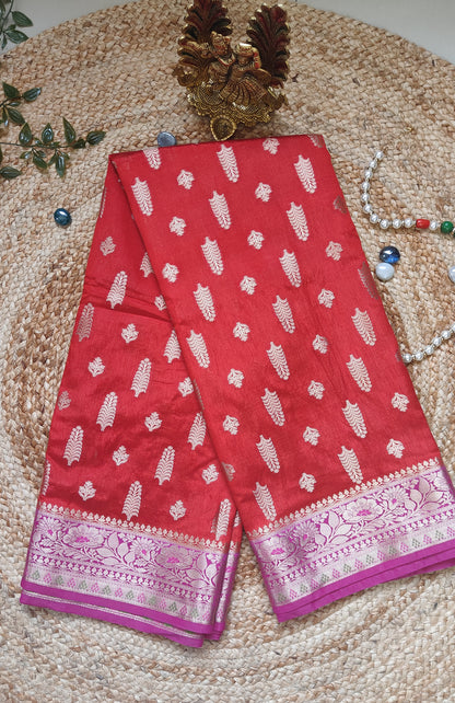 RED DUPIAN SILK ZAREE WITH ZARI BUTTA