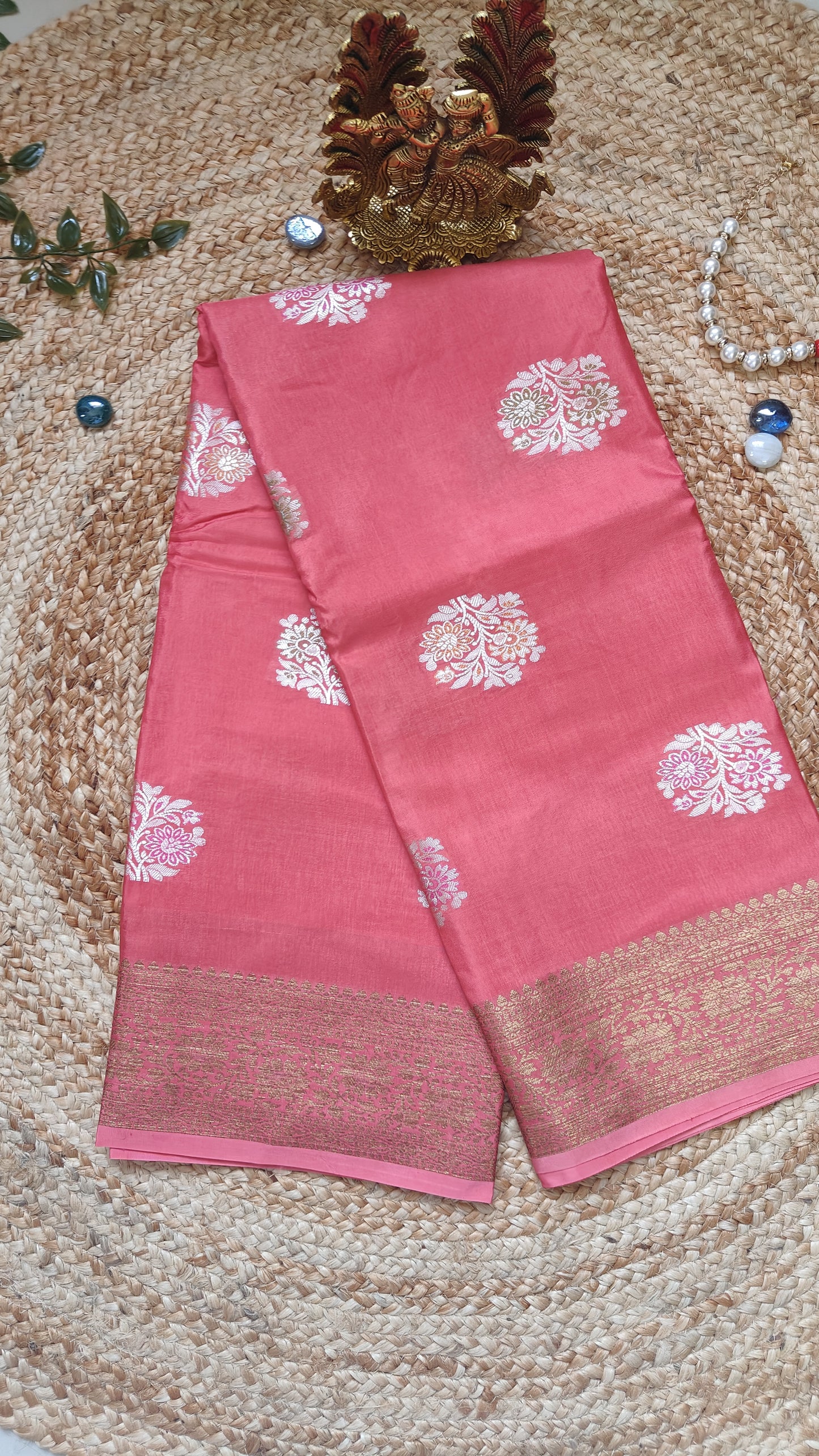 PEACH PINK DUPIAN SILK WITH MEENA BUTTA