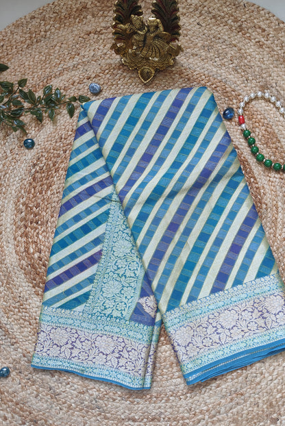BLUE LAHARIYA  PURE SHIFFON SAREE