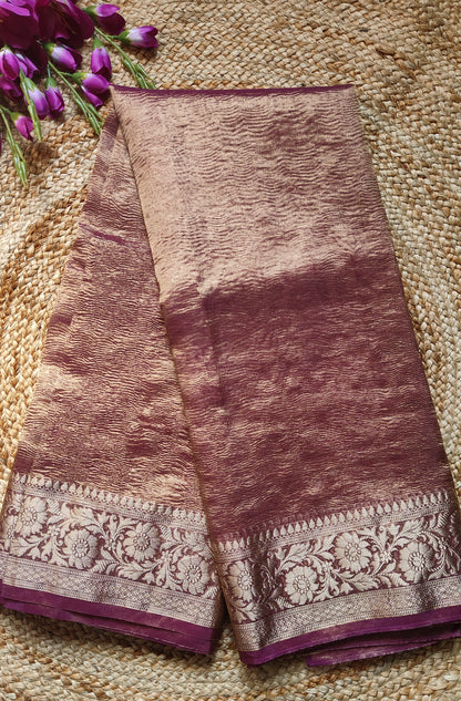 PINK TONE CRUSHED TISSUE SILK SAREE