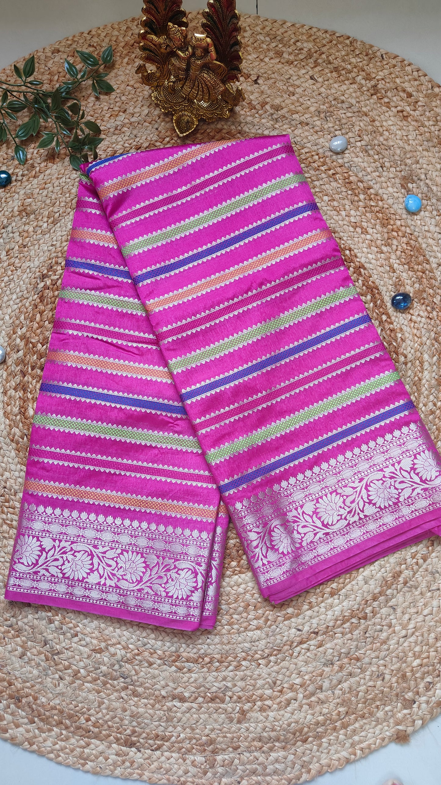 RANI PINK DUPIAN SILK SAREE WITH ZARI STRIPS