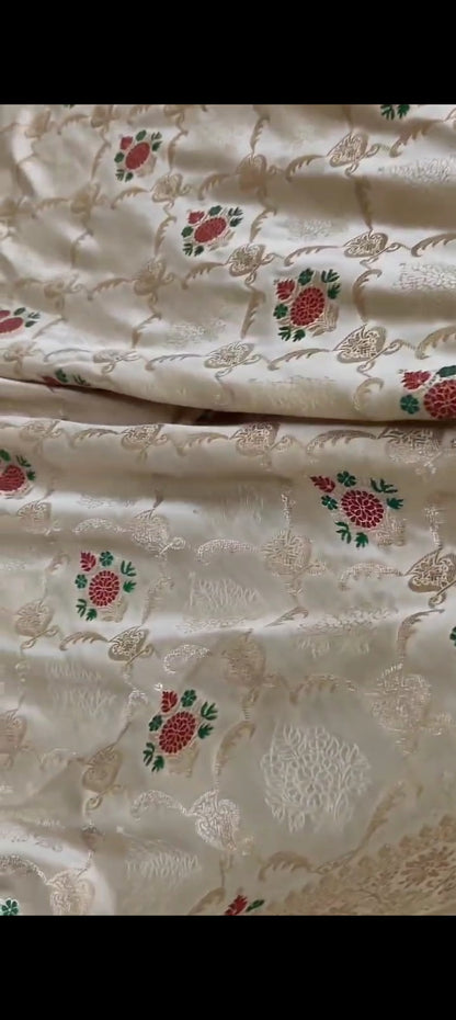 CREAM MASHRU KATAN SAREE