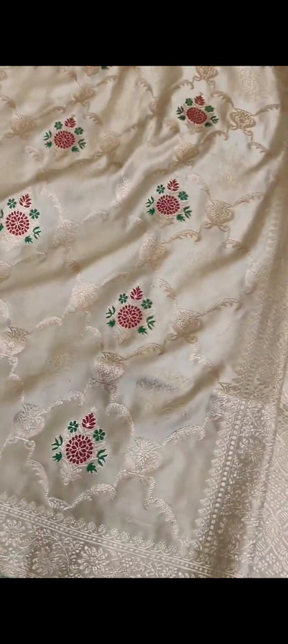 CREAM MASHRU KATAN SAREE