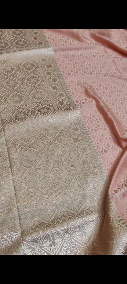 PEACH PINK MASHRU KATAN SILK SAREE