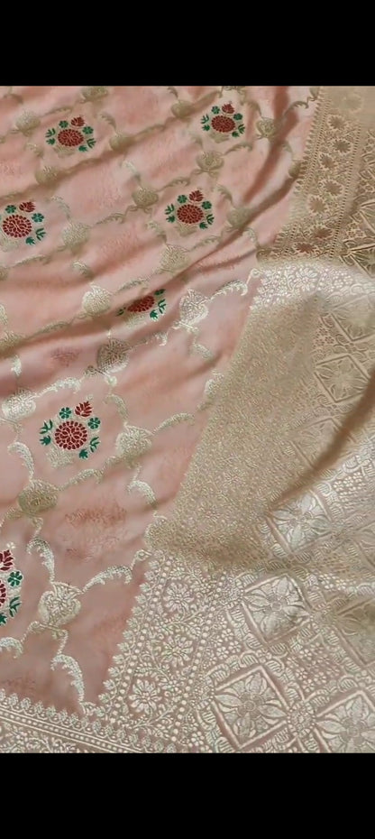 PEACH PINK MASHRU KATAN SILK SAREE
