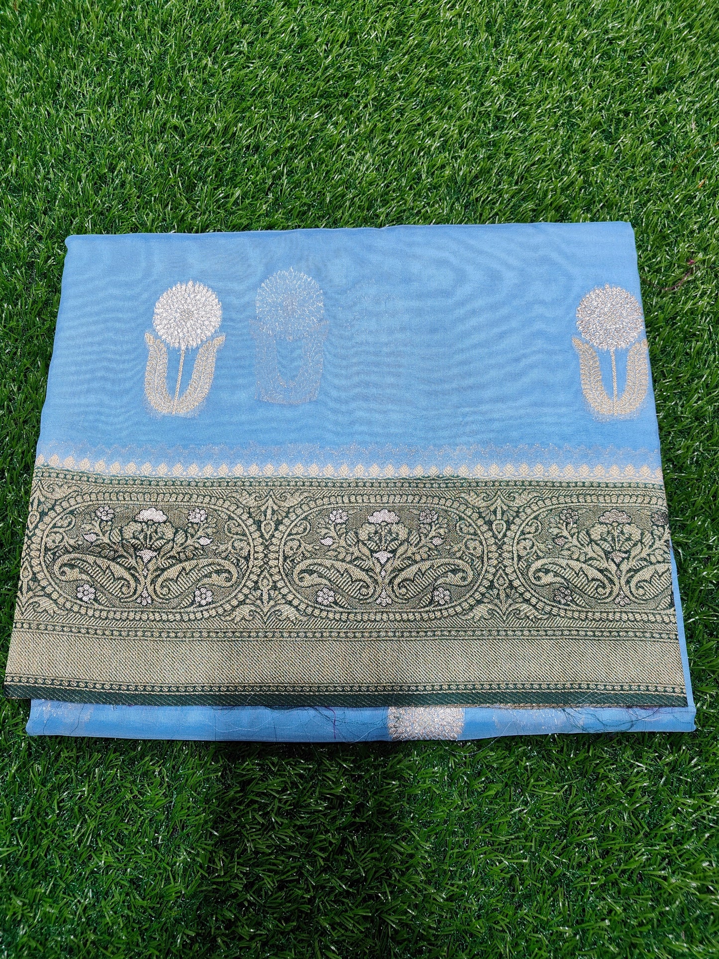 SKY BLUE MOONGA SILK SAREE