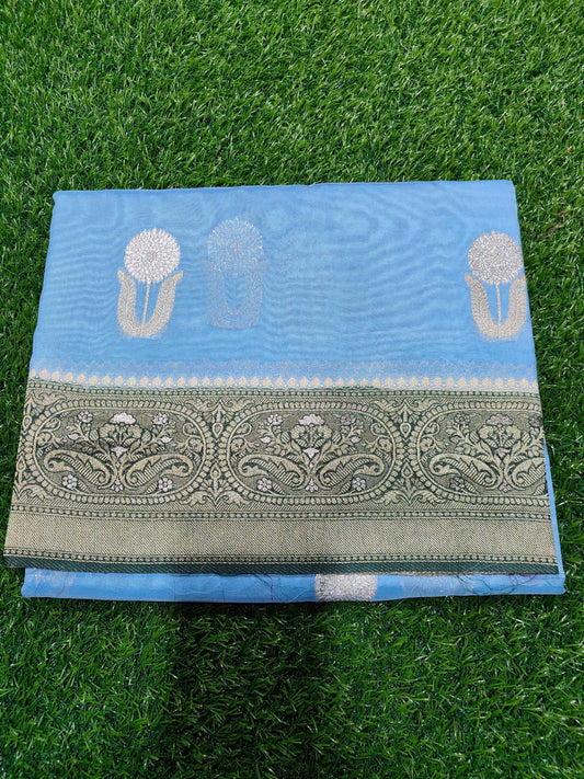 SKY BLUE MOONGA SILK SAREE